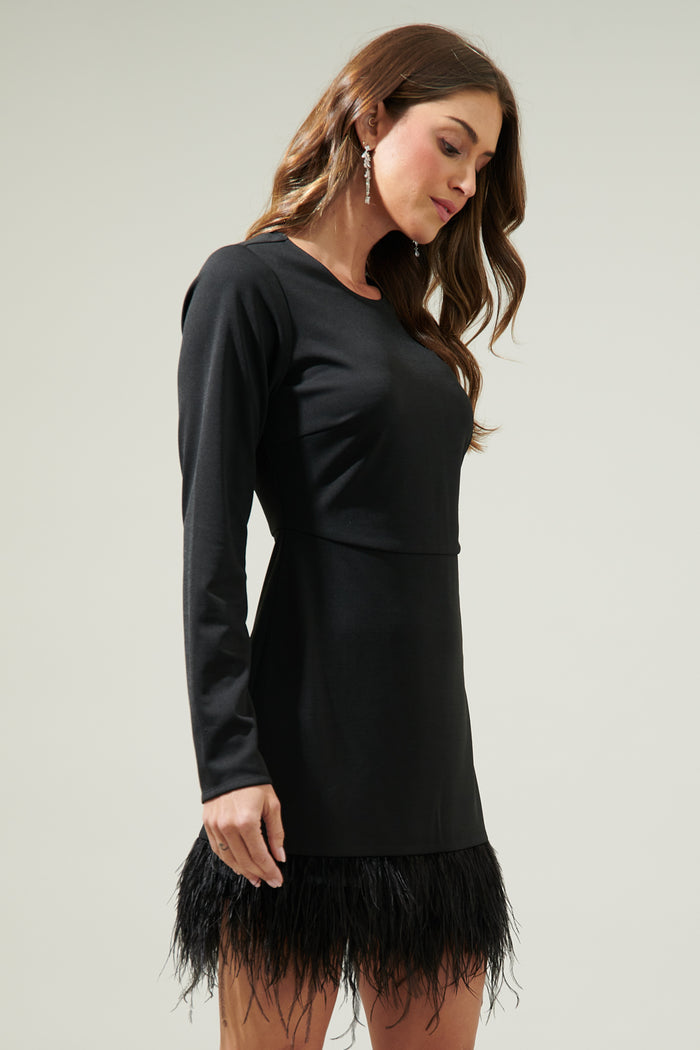 Sashay Bodycon Long Sleeve Feather Dress