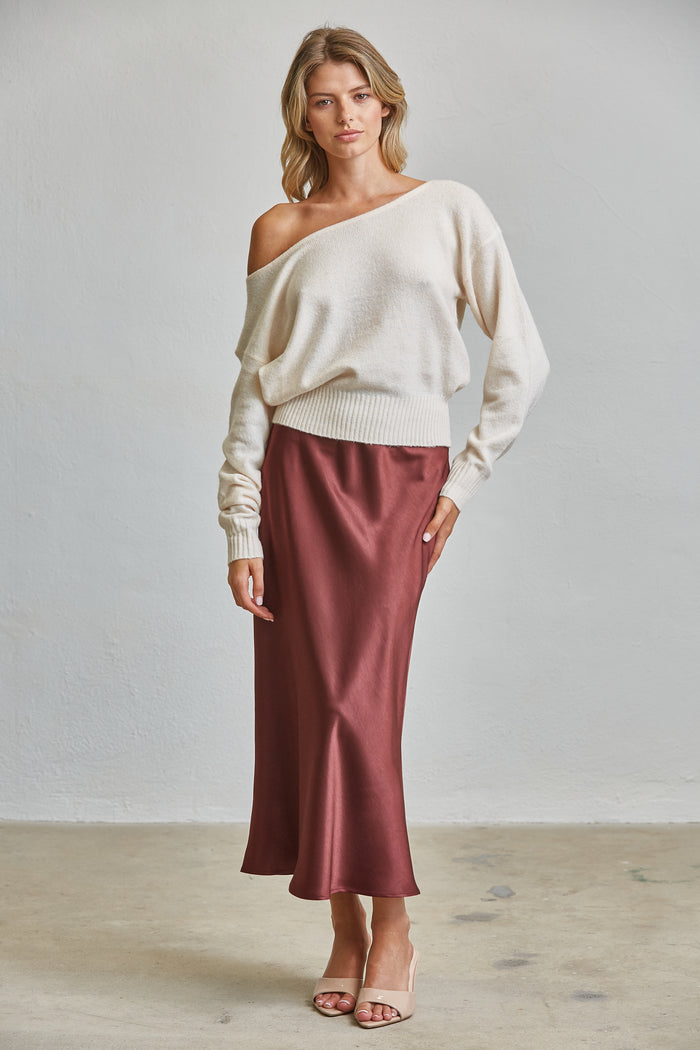 Satin Bias Midi Skirt - Mulberry