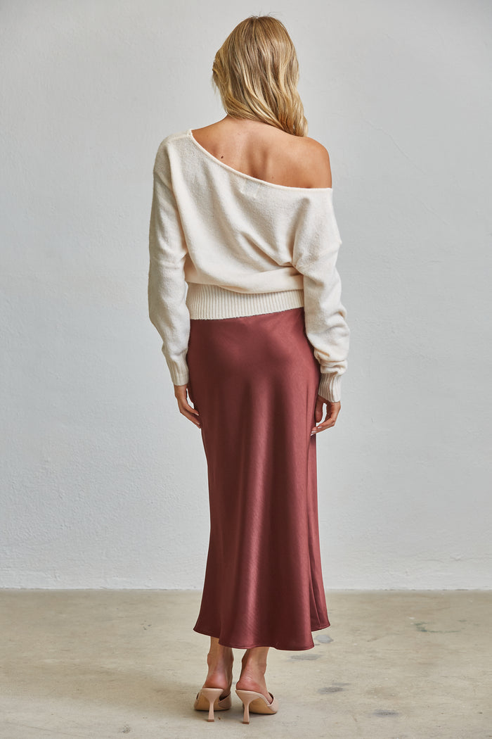 Satin Bias Midi Skirt - Mulberry