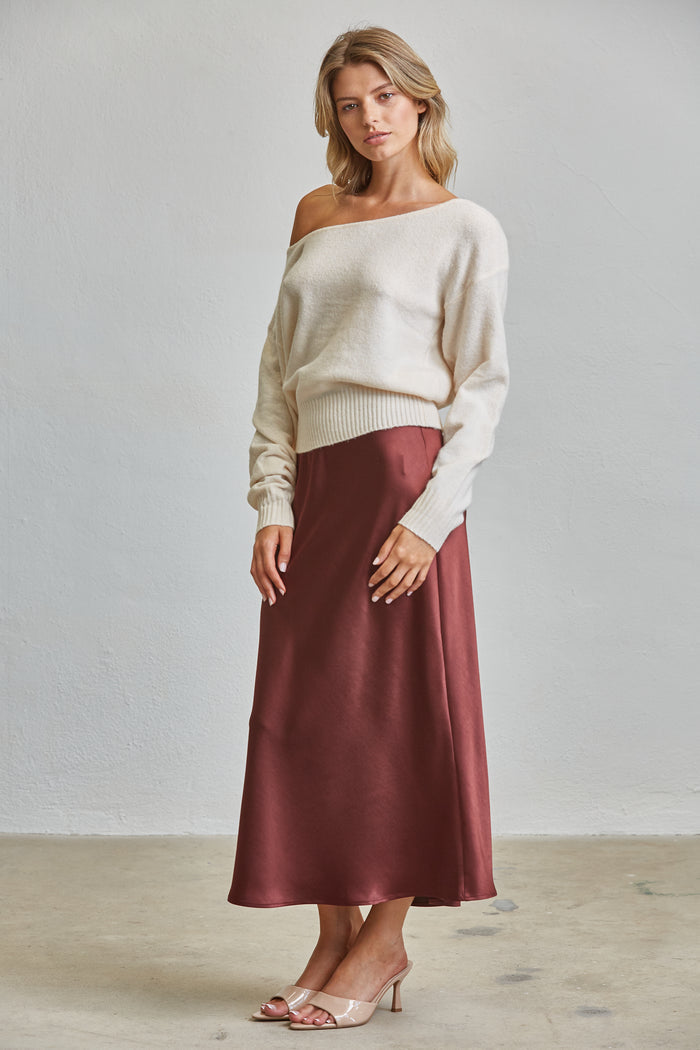 Satin Bias Midi Skirt - Mulberry