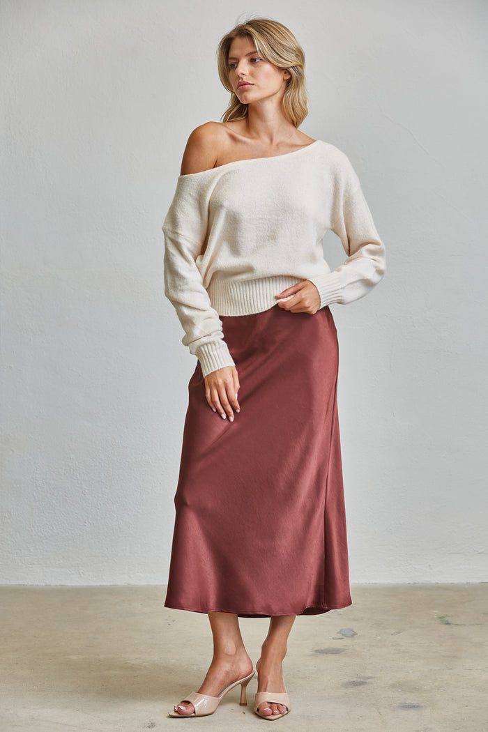 Satin Bias Midi Skirt - Mulberry