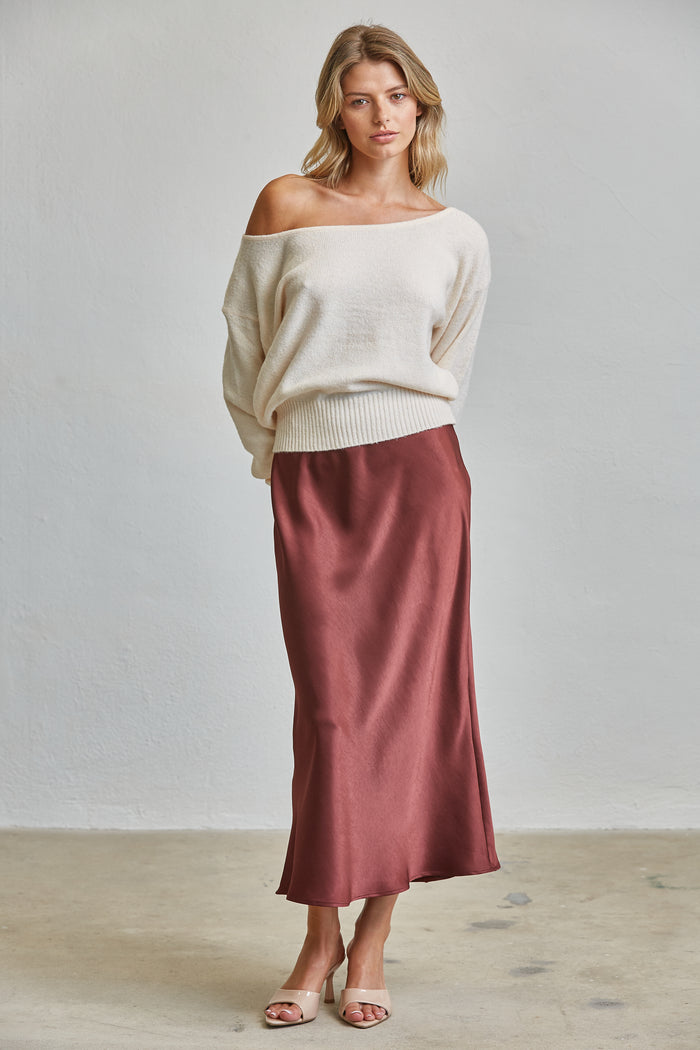 Satin Bias Midi Skirt - Mulberry