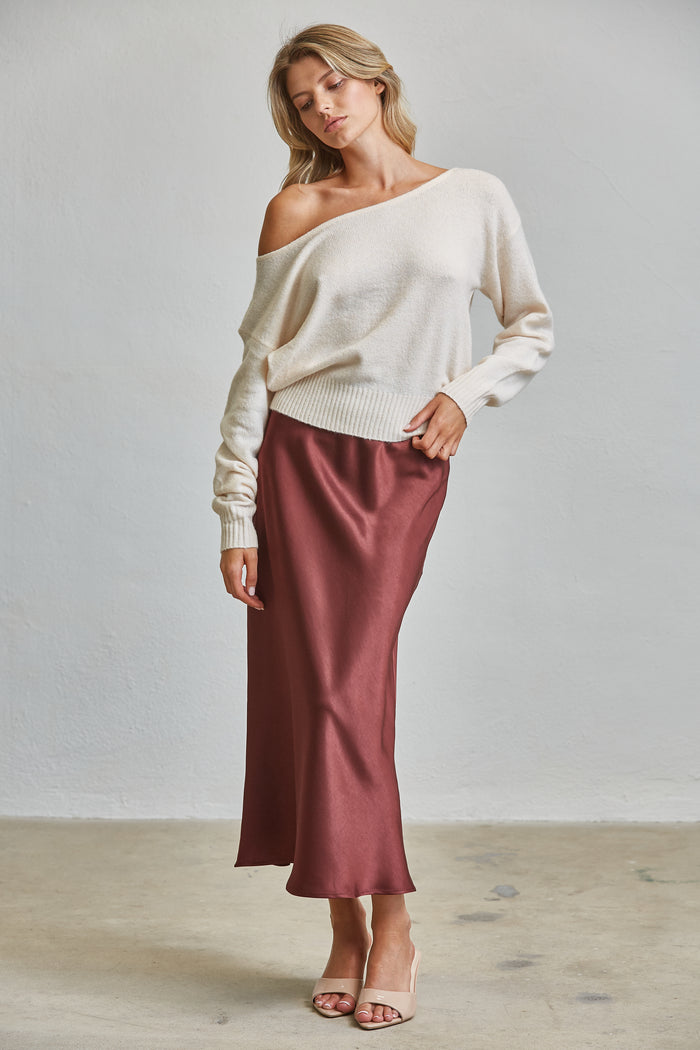 Satin Bias Midi Skirt - Mulberry