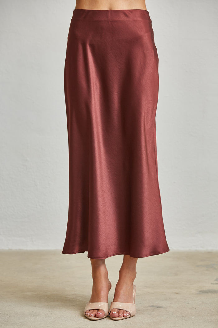 Satin Bias Midi Skirt - Mulberry