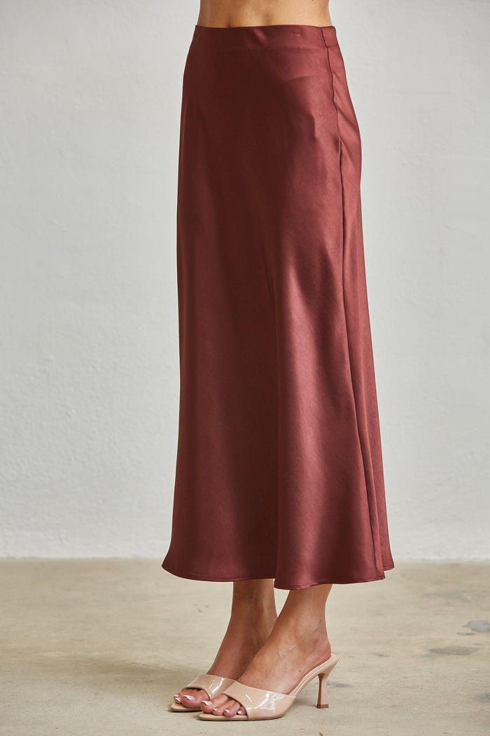 Satin Bias Midi Skirt - Mulberry