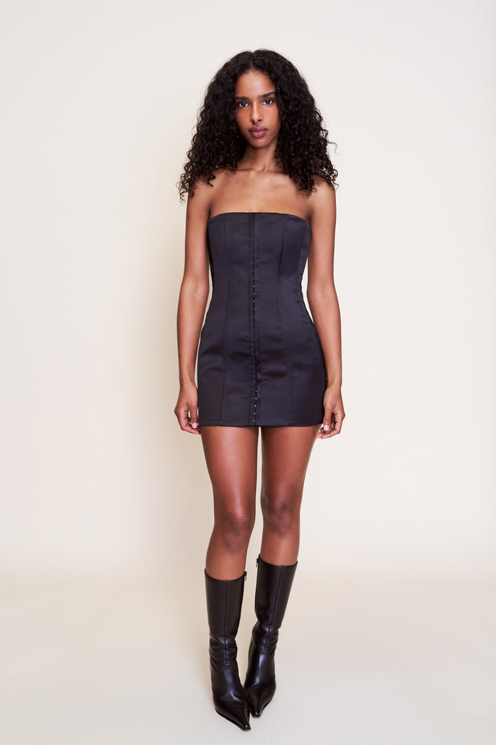 Satin Corset Dress in Black