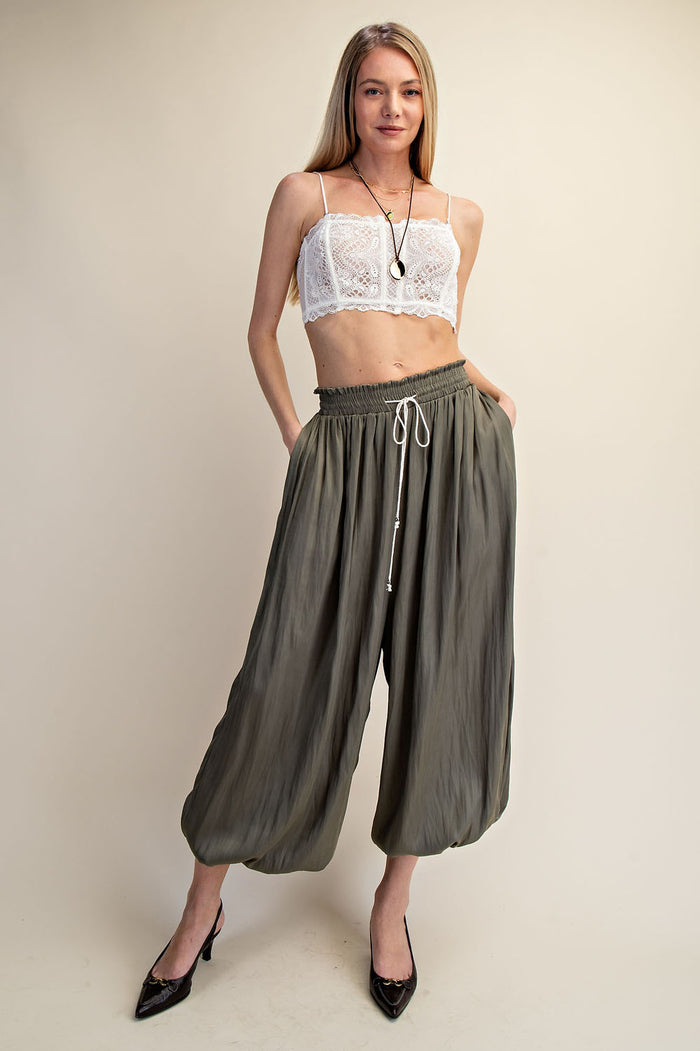 Satin Smocked Waist Ballon Pants