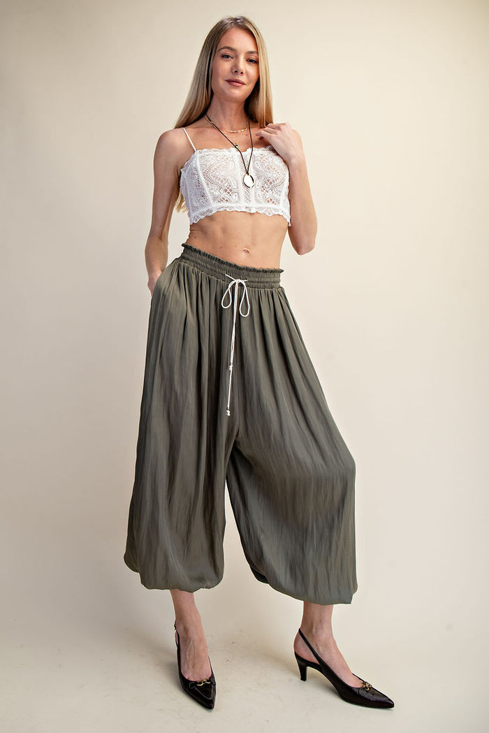 Satin Smocked Waist Ballon Pants