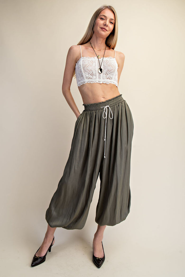 Satin Smocked Waist Ballon Pants