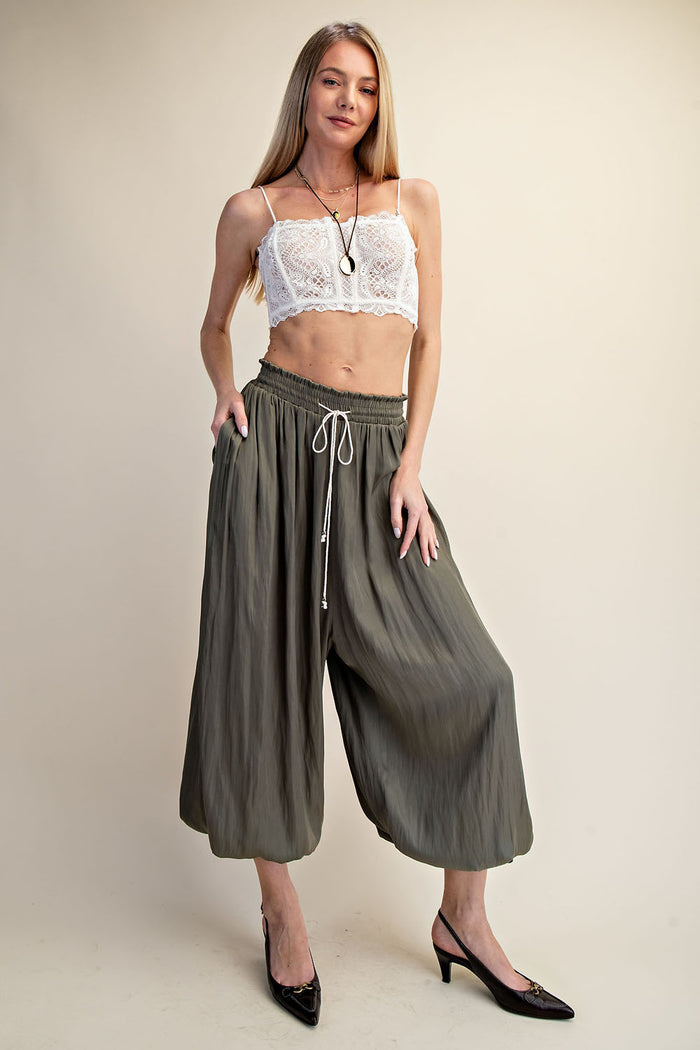 Satin Smocked Waist Ballon Pants