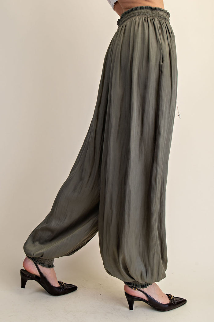 Satin Smocked Waist Ballon Pants