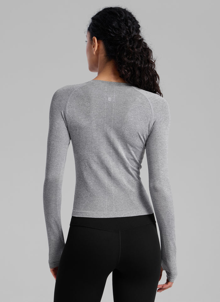CRZ YOGA Women's Running Quick Dry Shirts Seamless Long Sleeves Slate Grey Marl