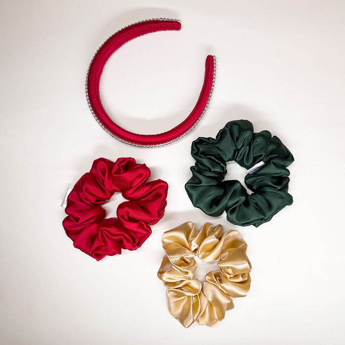 Season of Shine Hair Gift Set – Red Crystal Band & 3 Satin Scrunchies