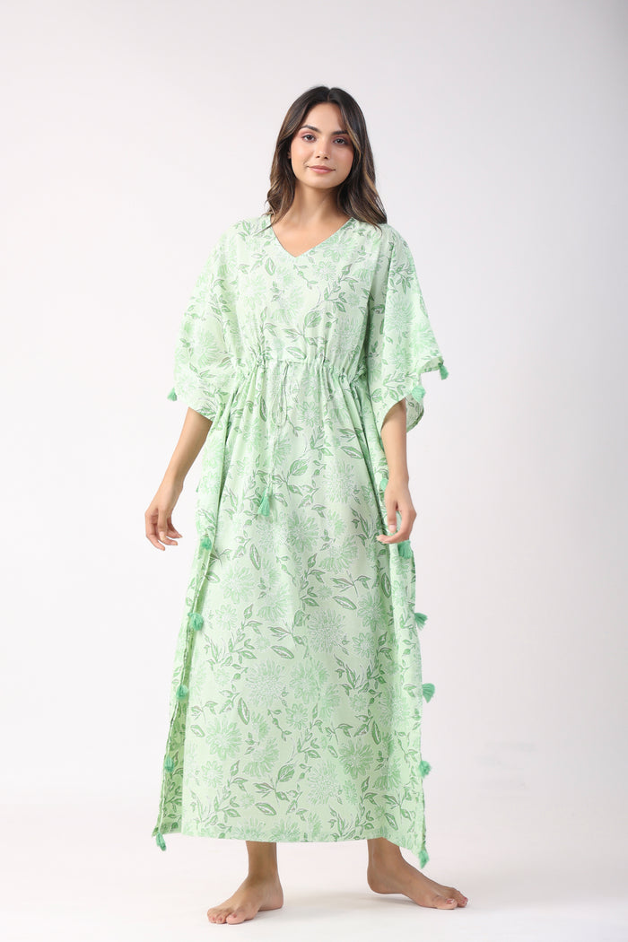 Serene Sage Cotton Kaftan