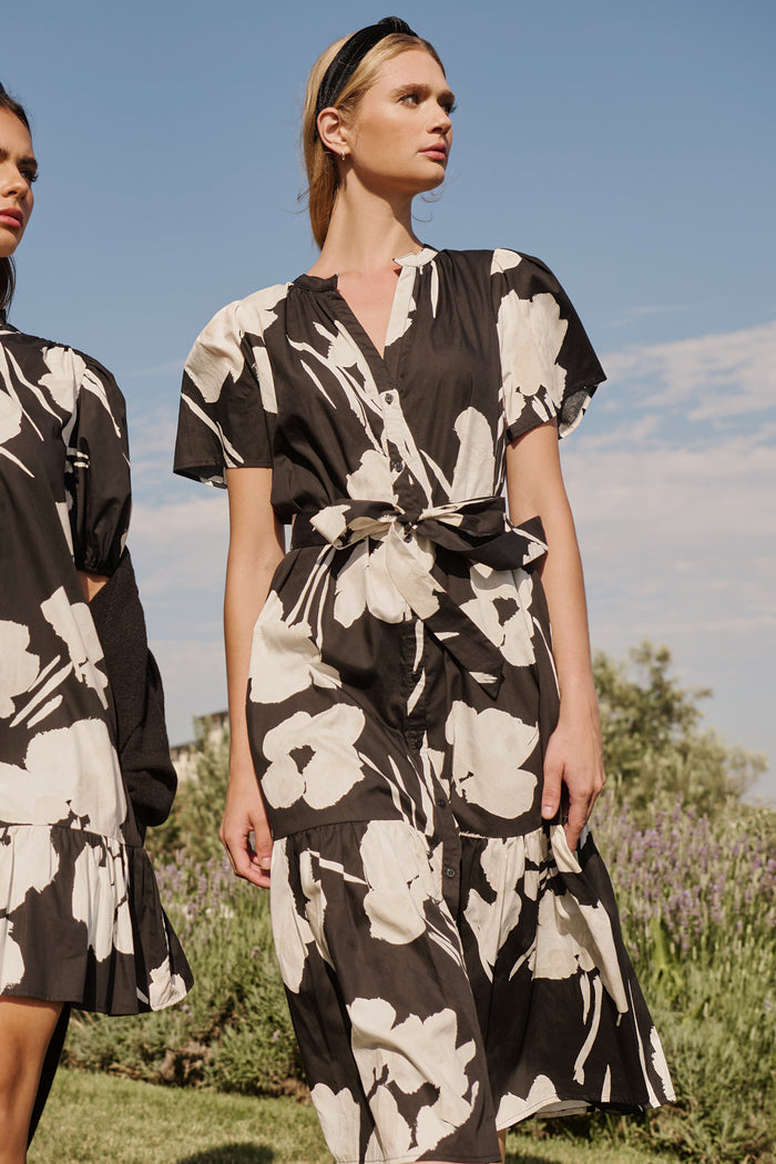 Shadow Floral Cora Button Up Midi Dress
