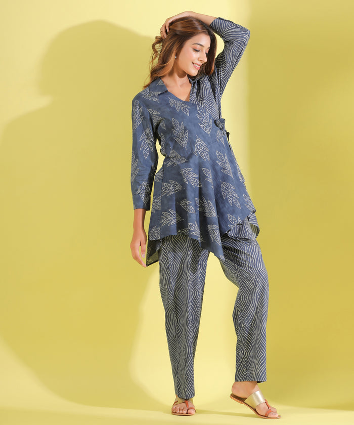 Shibori Tulips on Grey Cotton Co-ord Set