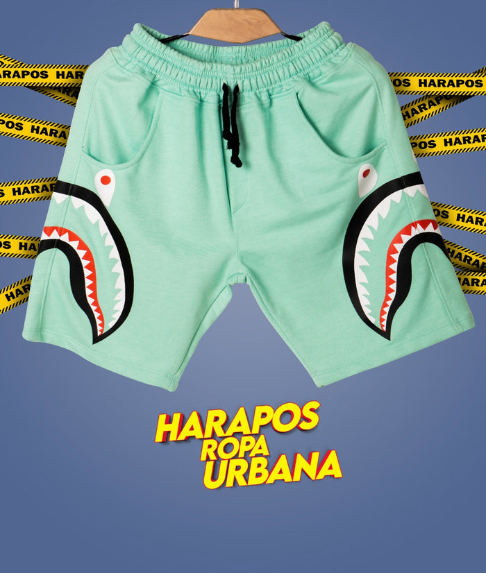 Short Bape verde agua dientes laterales