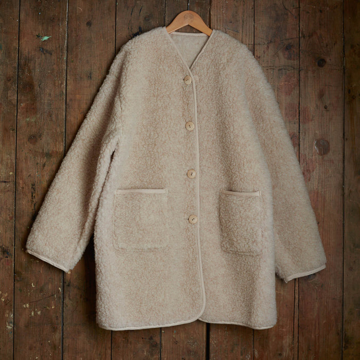 Sika Women's Coat - Wool Teddy Fleece - Oatmeal