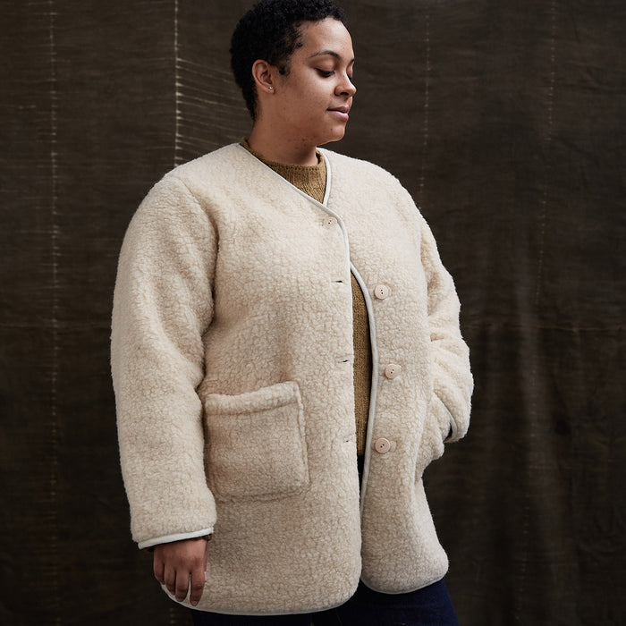 Sika Women's Coat - Wool Teddy Fleece - Oatmeal