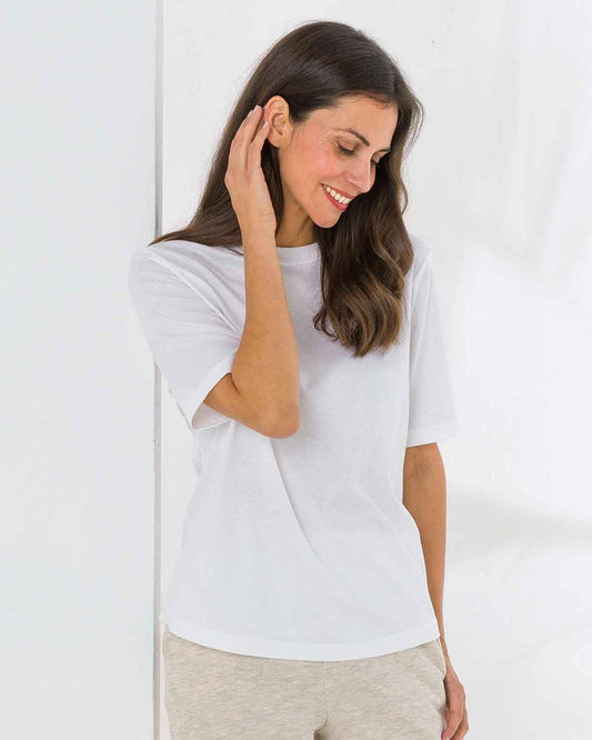 Silky Cotton Crew Neck Top - White - The Classic Boutique