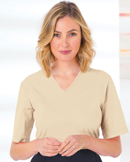 Silky Cotton V Neck Top  - Champagne - The Classic Boutique