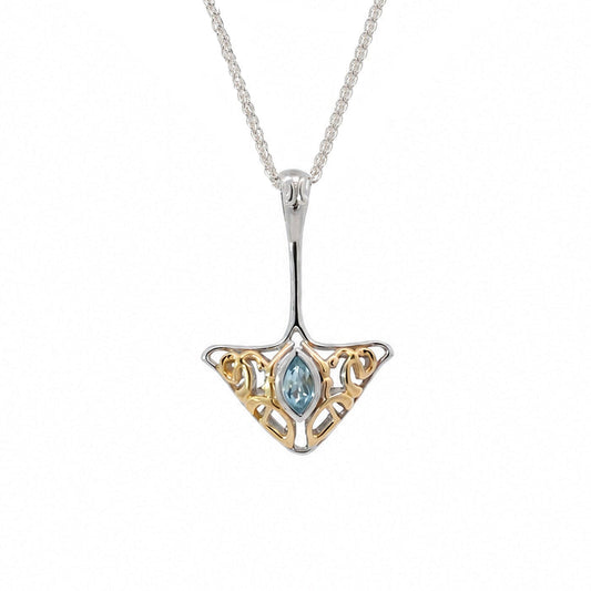 Silver and 24k Vermeil with Swiss Blue Topaz Ray Pendant