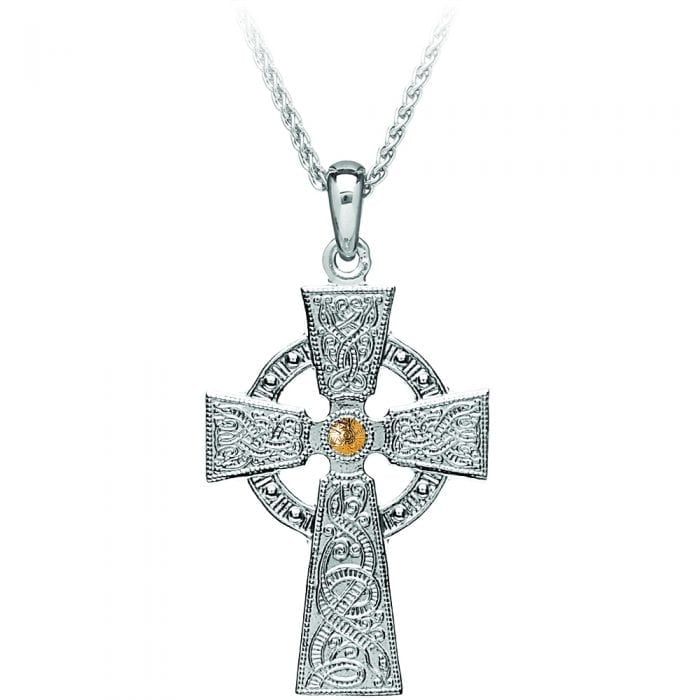 Silver Celtic Warrior Cross with 10K Gold Bead