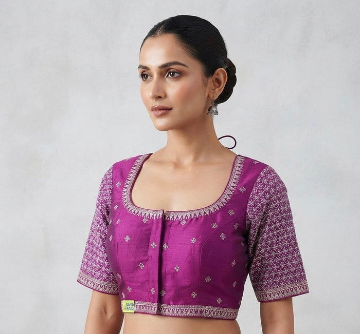 Silver floral embroidery work blouse