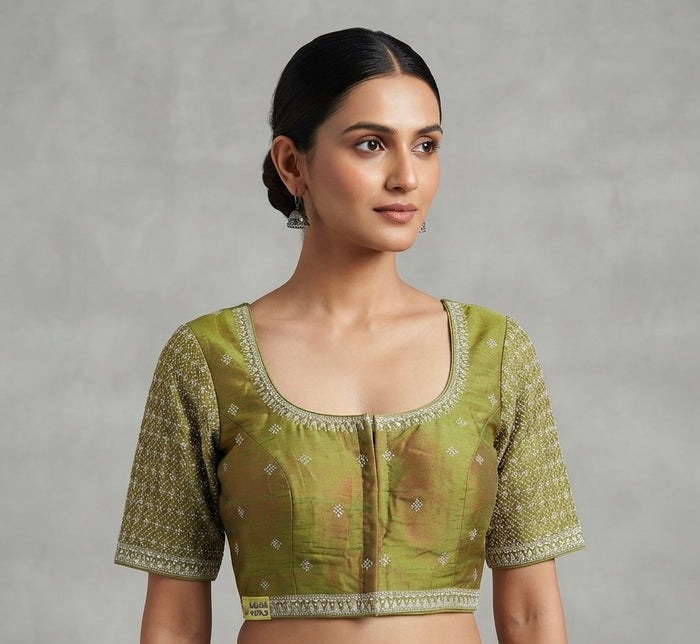 Silver floral embroidery work blouse