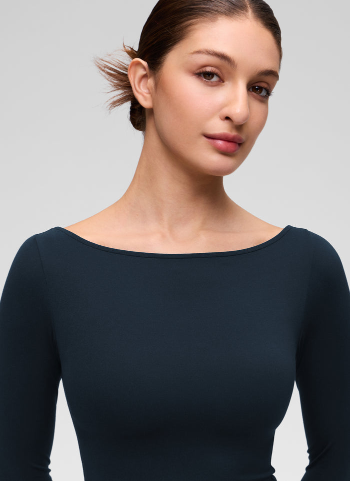 CRZ YOGA Women's Softembrace Casual Boat Neck Waist Length Long Sleeve True Navy