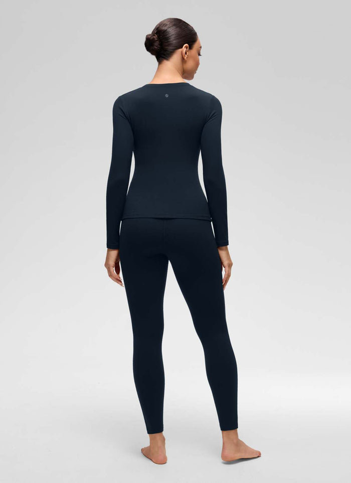 CRZ YOGA Women's Softembrace Fleece Lined Thermal Casual Underwear Set True Navy
