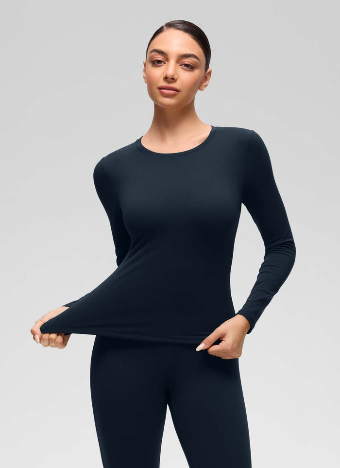 CRZ YOGA Women's Softembrace Fleece Lined Thermal Casual Underwear Set True Navy