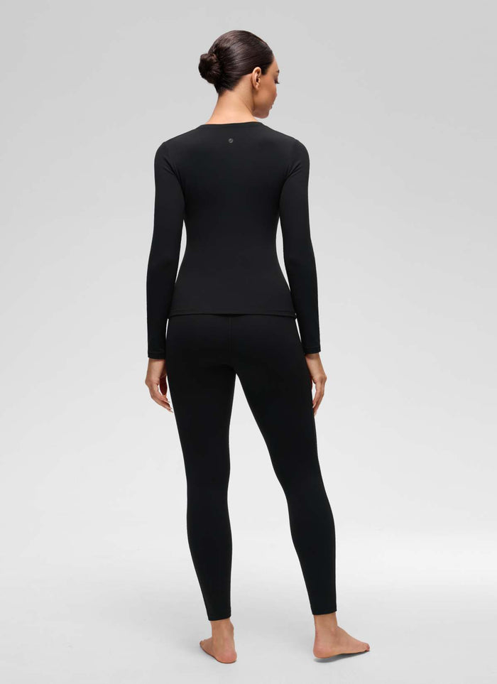 CRZ YOGA Women's Softembrace Fleece Lined Thermal Casual Underwear Set Black