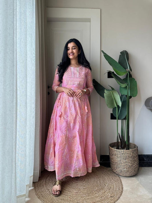 Soniya Kota Doria Dress- Pink