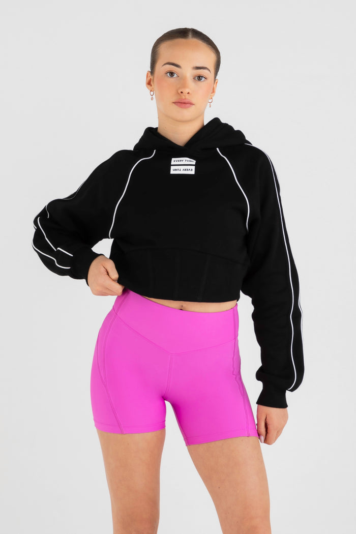 Squad Cropped Hoodie in Black - Front View