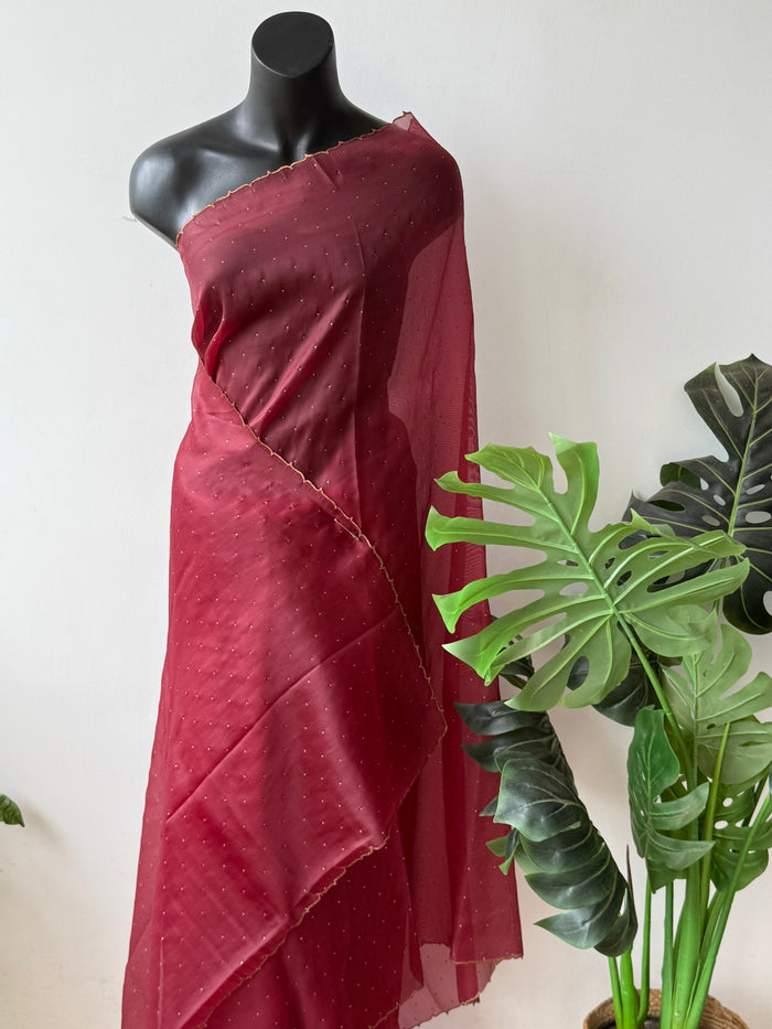 Stone work fancy jute silk saree