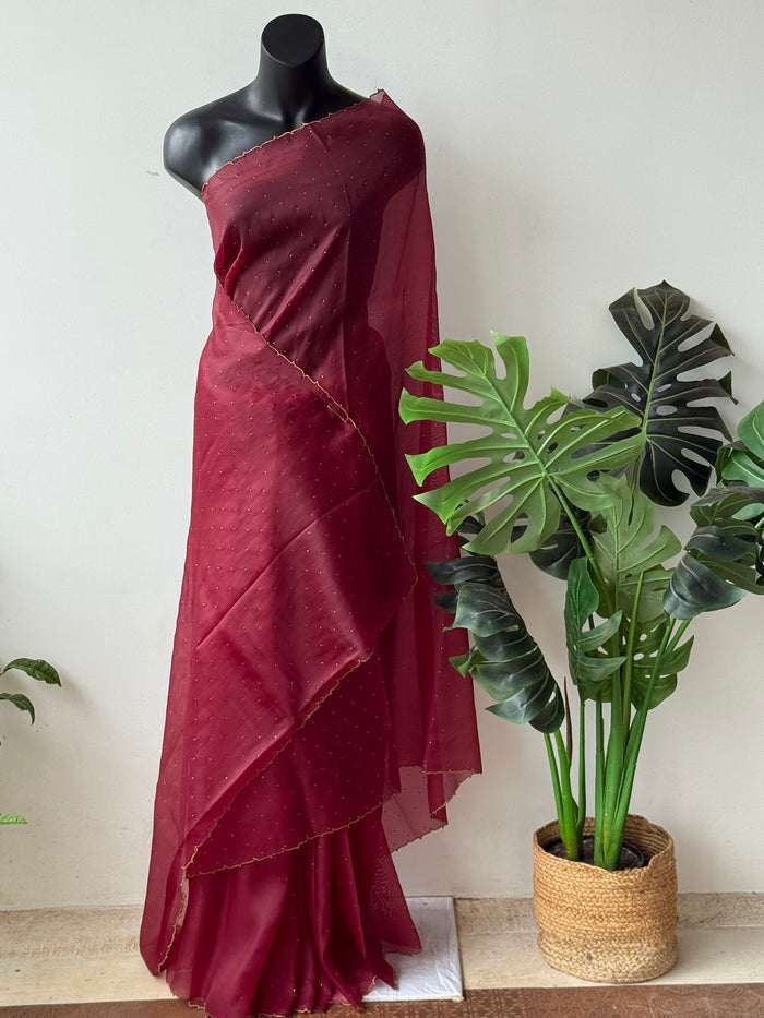 Stone work fancy jute silk saree
