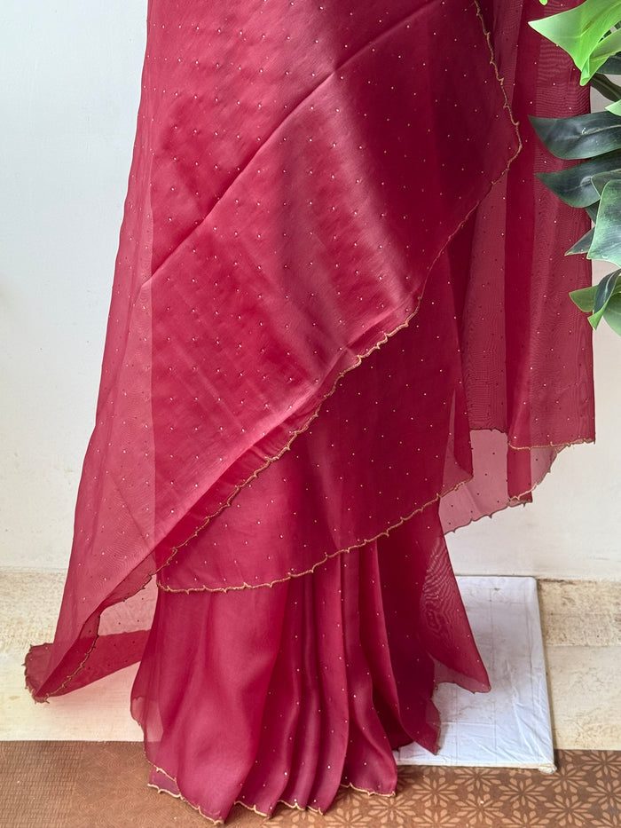 Stone work fancy jute silk saree
