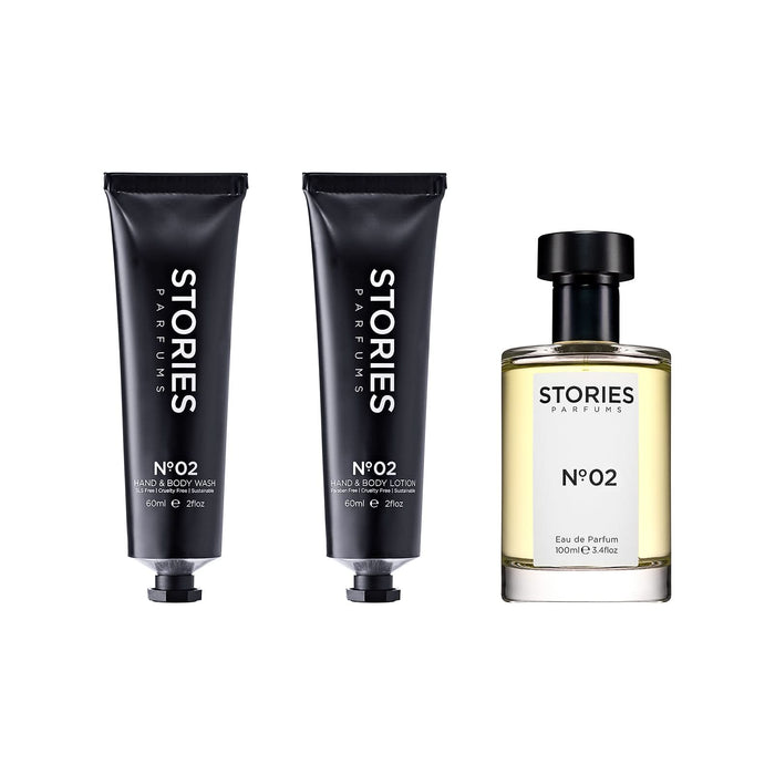STORIES Nº.02 Fragrance & Body Trio: 100ml Eau de Parfum with 60ml Hand & Body Wash and Lotion