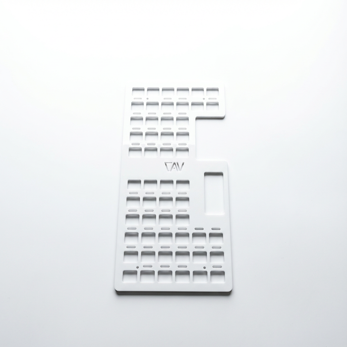 White Storyteller CAV MOLLE panel with grid design and central logo, shown on white background.