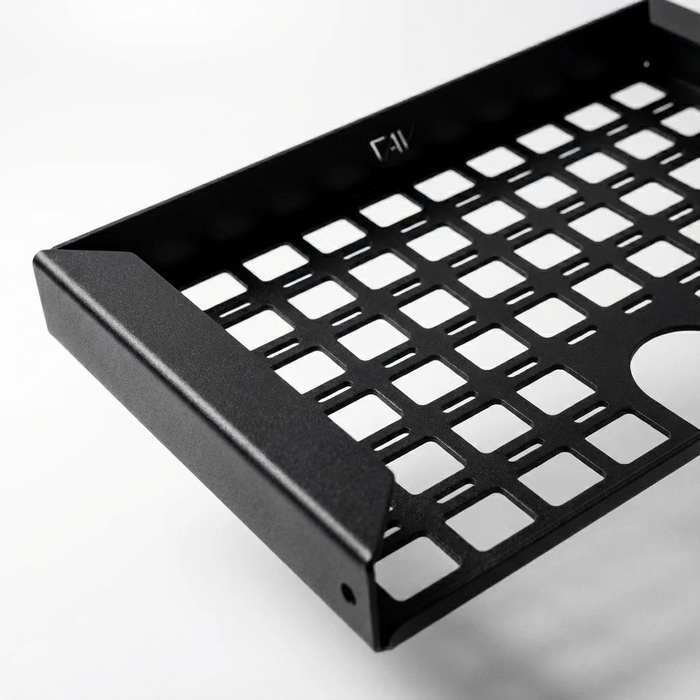 CAV STO undercabinet shelf with black metal grid design for van storage