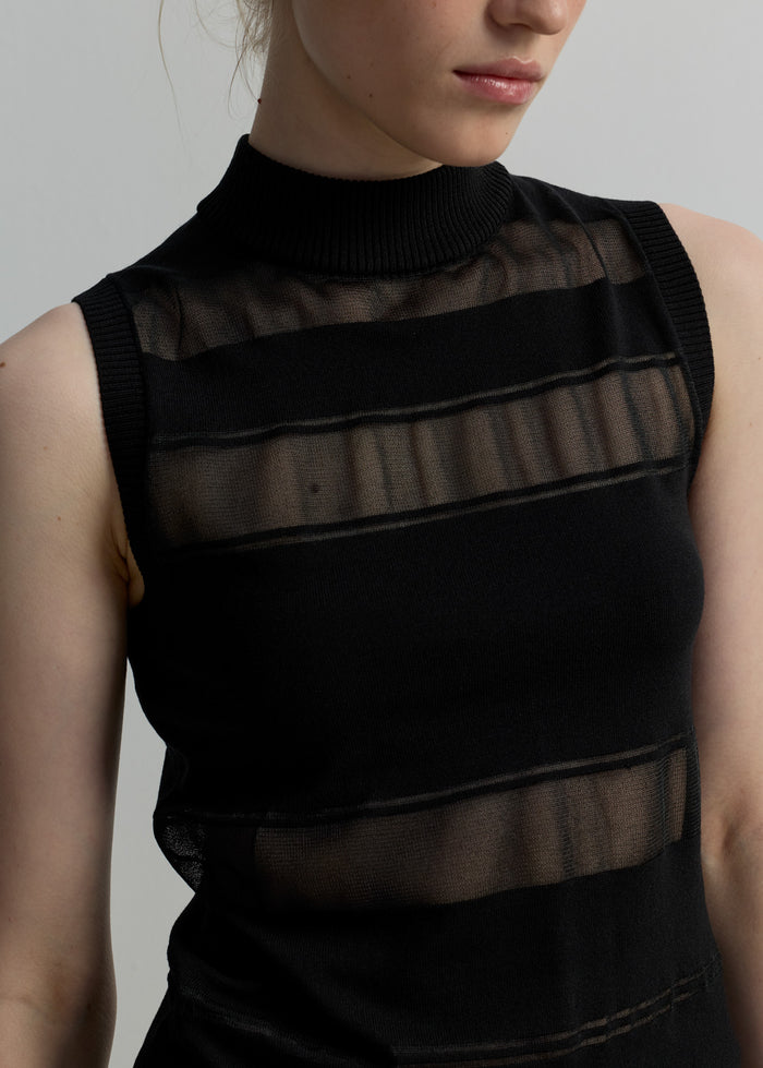 STRIPED KNIT MOCK NECK TANK TOP