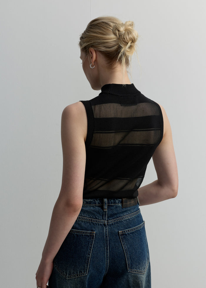 STRIPED KNIT MOCK NECK TANK TOP