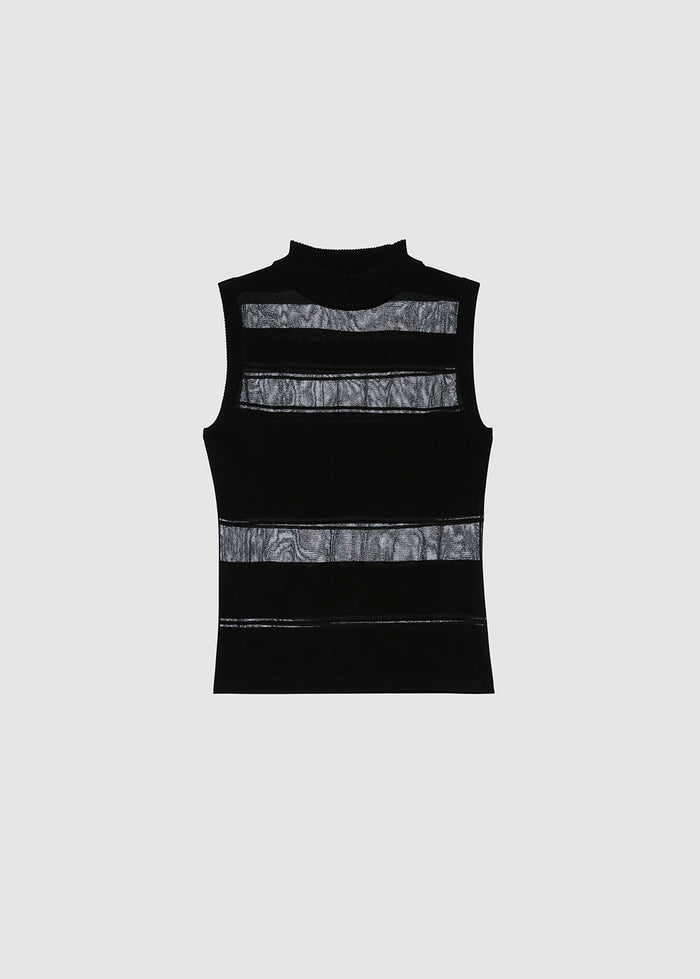 STRIPED KNIT MOCK NECK TANK TOP