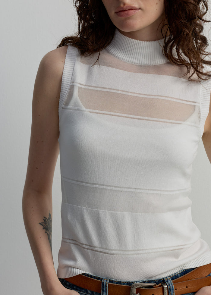 STRIPED KNIT MOCK NECK TANK TOP