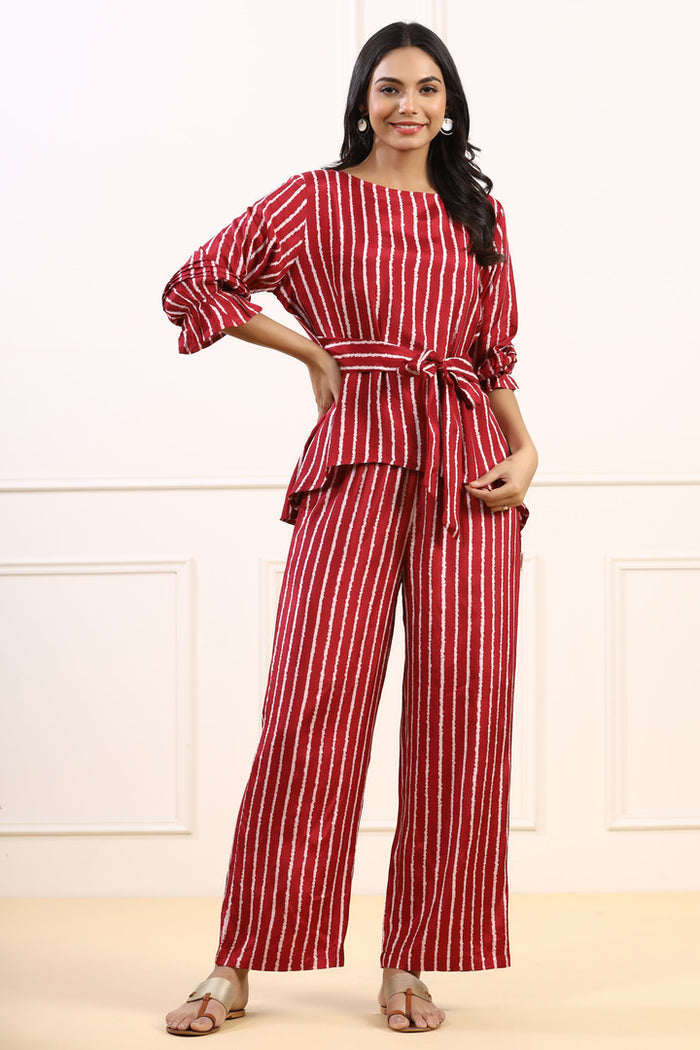 Stripes on Muslin Silk Maroon Co-ord Set