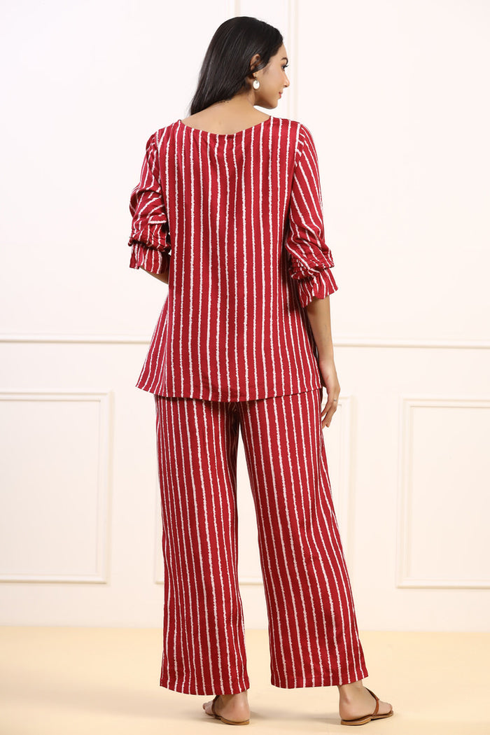 Stripes on Muslin Silk Maroon Co-ord Set