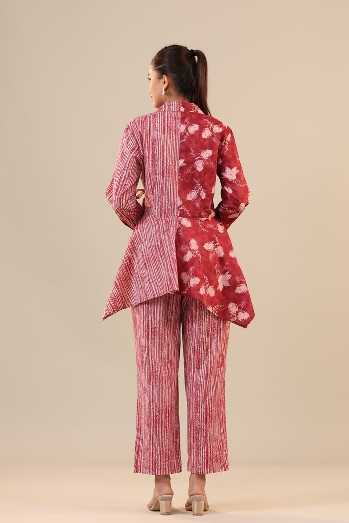 Stripes with Florals on Red  Knot Cotton Co-ord Set