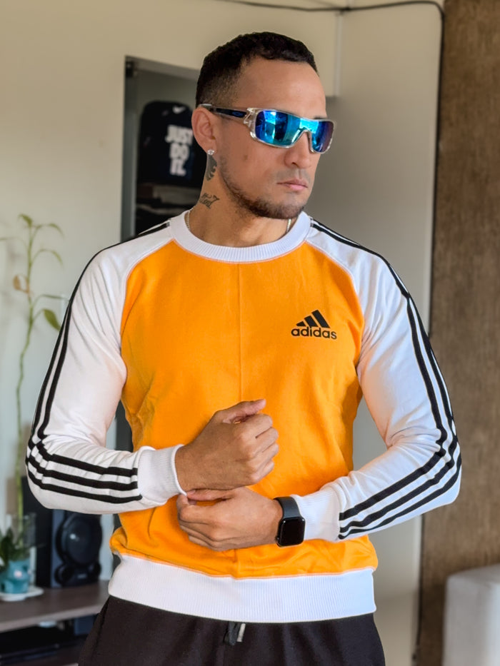 Sudadera clasica Adidas color Amarillo mangas Blancas