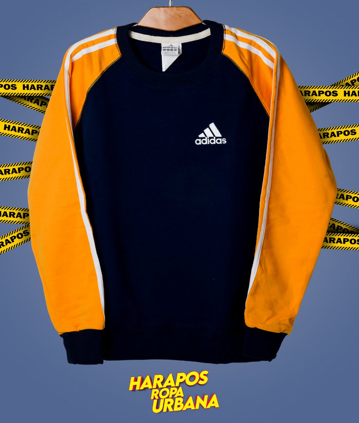 Sudadera clasica Adidas color Azul mangas Amarillas